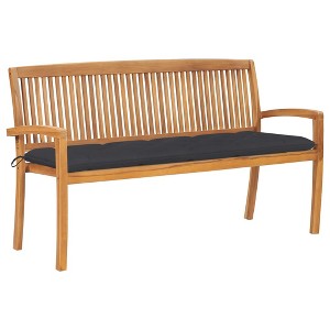 vidaXL Stacking Patio Bench with Cushion 62.6" Solid Teak Wood - 1 of 4