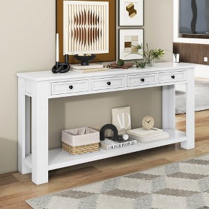 63" Retro Console Table Table with Storage Drawers and Bottom Shelf for Entryway Hallway 4M - ModernLuxe - 1 of 4