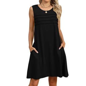 Coolmee Womens Summer Midi Dresses Casual Loose Pleated Front Crewneck T  Shirt Sleeveless Tank Sundresses with Pockets S Black : Target