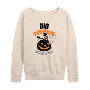 Women's - Winnie the Pooh - Halloween Big Pumpkin Little Piglet Lightweight French Terry Wide Neck Long Sleeve Shirt - 1 of 4