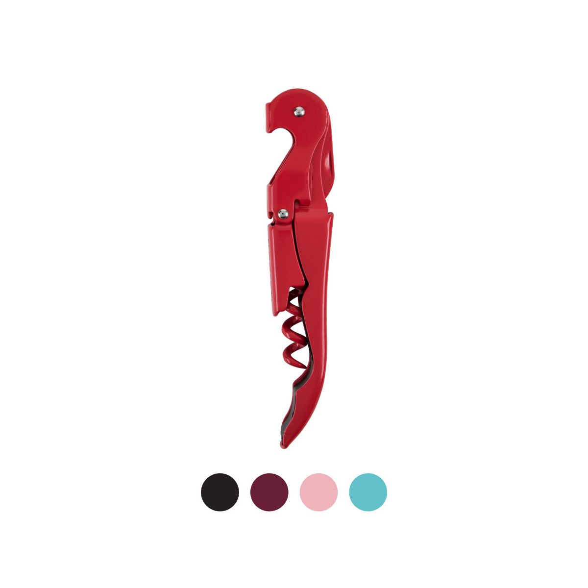 True Truetap Double Hinged Corkscrew Wine Opener, Stainless Steel Wine Key, Built-in Bottle Opener & Foil Cutter, Home Bar Gifts, Travel, Solid Red