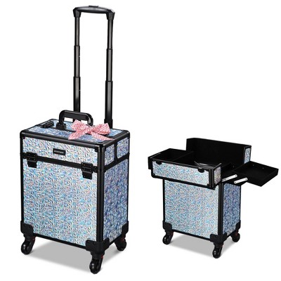 Byootique Rolling Makeup Train Case Cosmetic Trolley Organizer Mermaid Silver