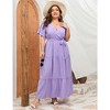 Womens Plus Size V Neck Wrap Maxi Dress High Waist Ruffle Summer Casual Dress with Belt - 3 of 4