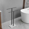 2-Tier Standing Towel Rack with Marble Base for Bathroom Floor Double-T Tall Bath Towel Sheet Holder - 3 of 4