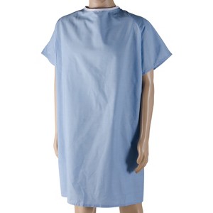 DMI Hospital Gown, Poly-Cotton Patient Gown with Back Snaps, Machine Washable, Unisex, One Size Fits up to 2XL, Blue - 1 of 4