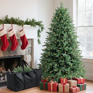 Gikpal 6FT Pre-Lit Artificial Christmas Tree w/ 400 Warm White LED Lights & 2085 Realistic Tips, Xmas Trees with Hinged Design & Storage Bag, Green - 1 of 4