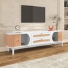 Modern TV Stand with Ample Storage Space and Cable Management for TVs Up to 75-inch - Natural+White - 3 of 4