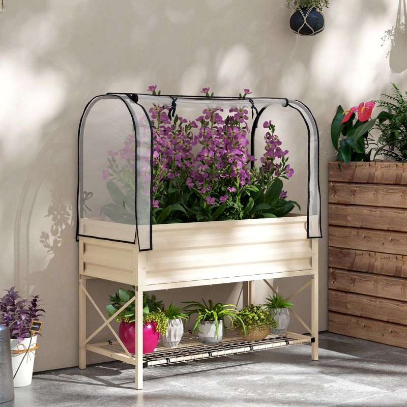 Outsunny Raised Garden Bed with Cover and Storage Shelf, Rectangular Metal Elevated Planter Box with Legs and Bed Liner, 2 of 7