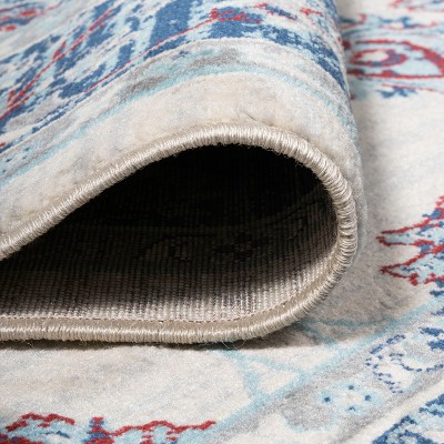 Elegant Vintage Floral 5' Round Area Rug in Blue, Ivory, Red