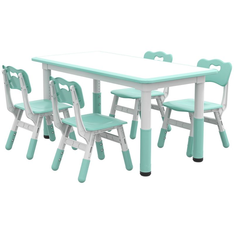 Qaba Kids Table and Chair Set with 4 Chairs, Adjustable Height, Easy to Clean Table Surface, for 1.5 - 5 Years Old, 4 of 7
