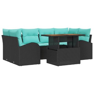 vidaXL Garden Sofa Set with Cushion 7 pcs Black and Turquoise : Target