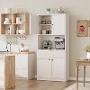 White Fluted Pantry Cabinet 70" Tall - w/Countertop, Doors & Drawer - Freestanding for Kitchen, Dining & Living Room - 3 of 4