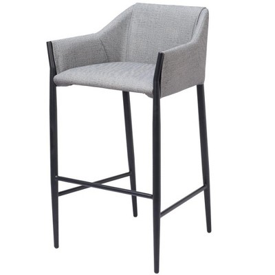 HomeRoots 30" Slate Gray And Black Fabric And Steel Bar Height Bar Chair
