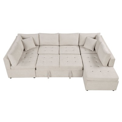 NicBex Modern 117.3" Pull Out Sofa Bed Chenille Convertible Sleeper Sofa with 2 Pillows for Living Room