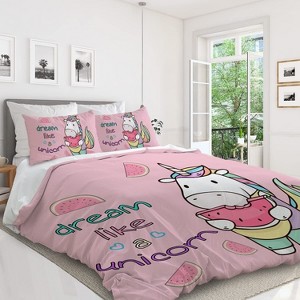 Boersma 3pieces Unicorn Watermelon Duvet Cover Set for Comforter Bedding Queen Size Pink - 1 of 4