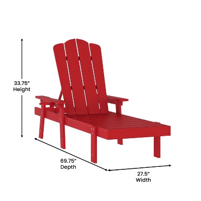 Red Adjustable Plastic Adirondack Lounger with Cupholder