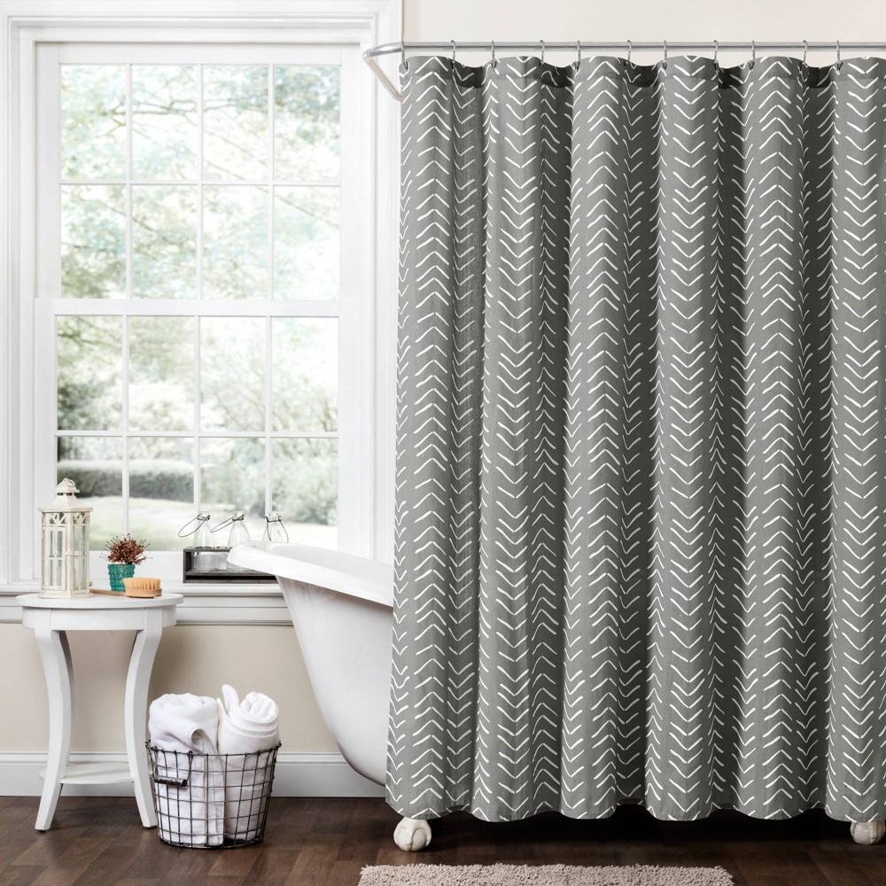 Photos - Shower Curtain 72"x72" Hygge Modern Arrow Linen  Dark Gray - Lush Décor