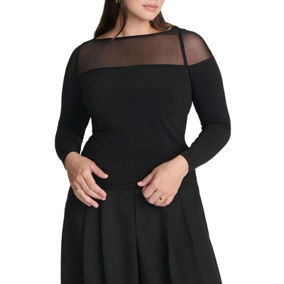 ELOQUII Elements Mesh Panel Long Sleeve Top