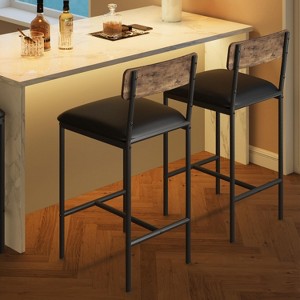 Bar Stools Set of 2, Kitchen Bar Stools with Footrest, 25.5 Inches Upholstered Bar Chairs with Back, 2 Counter Height Barstools - 1 of 4