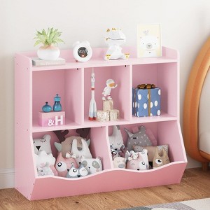 3-Tier Kids Toy Storage Organizer - 5-Cubby Bookcase with Tilt Bins for Nursery Playroom Bedroom - 1 of 4