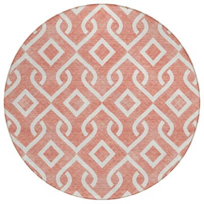 Salmon And Ivory Geometric Washable Indoor Outdoor Area Rug