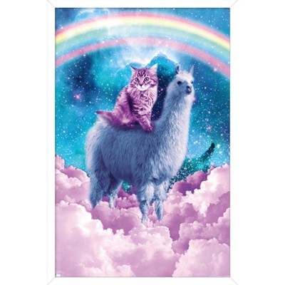 Trends International James Booker - Rainbow Llama Cat Clouds Framed Wall Poster Prints