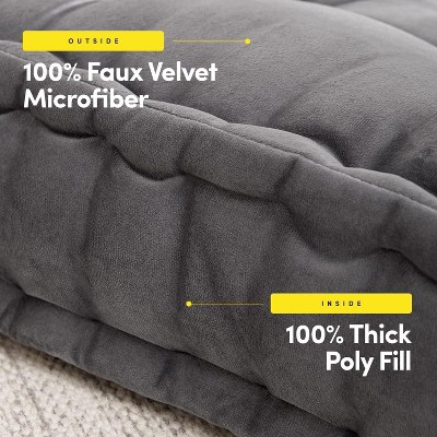 Gray Square Tufted Faux Velvet Floor Pillow