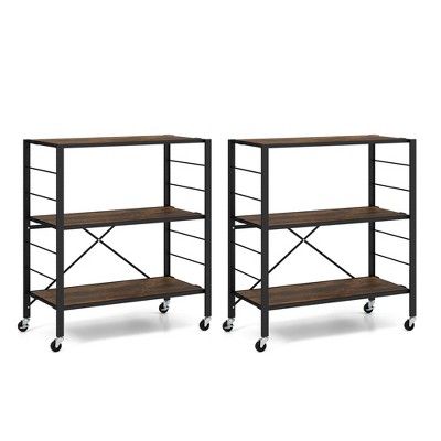 Costway 1/2 PCS 3-Tier Folding Shelf Free DIY Design Shelving Unit with 4 Universal Wheels Kitchen Black