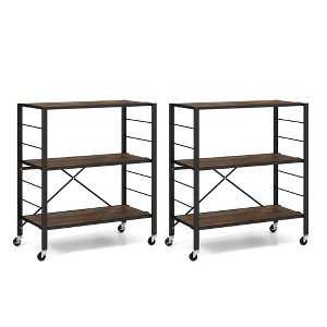 Costway 1/2 PCS 3-Tier Folding Shelf Free DIY Design Shelving Unit with 4 Universal Wheels Kitchen Black - 1 of 4