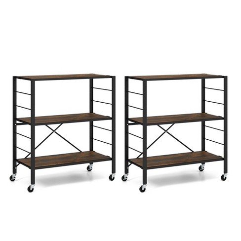 Costway 1/2 PCS 3-Tier Folding Shelf Free DIY Design Shelving Unit with 4 Universal Wheels Kitchen Black - image 1 of 4