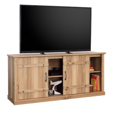 Timber Oak Farmhouse TV Stand with Sliding Barn Doors for 70" TVs