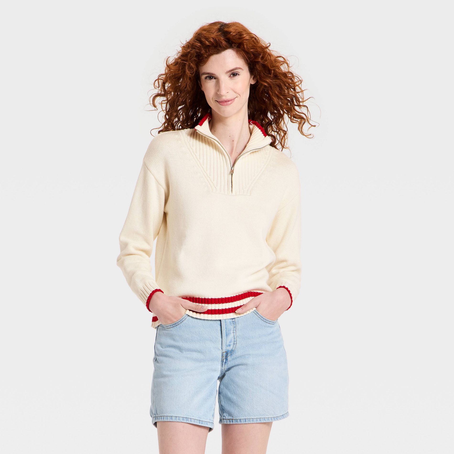 Women's Americana Collared Pullover Sweater - Universal Thread™ Cream