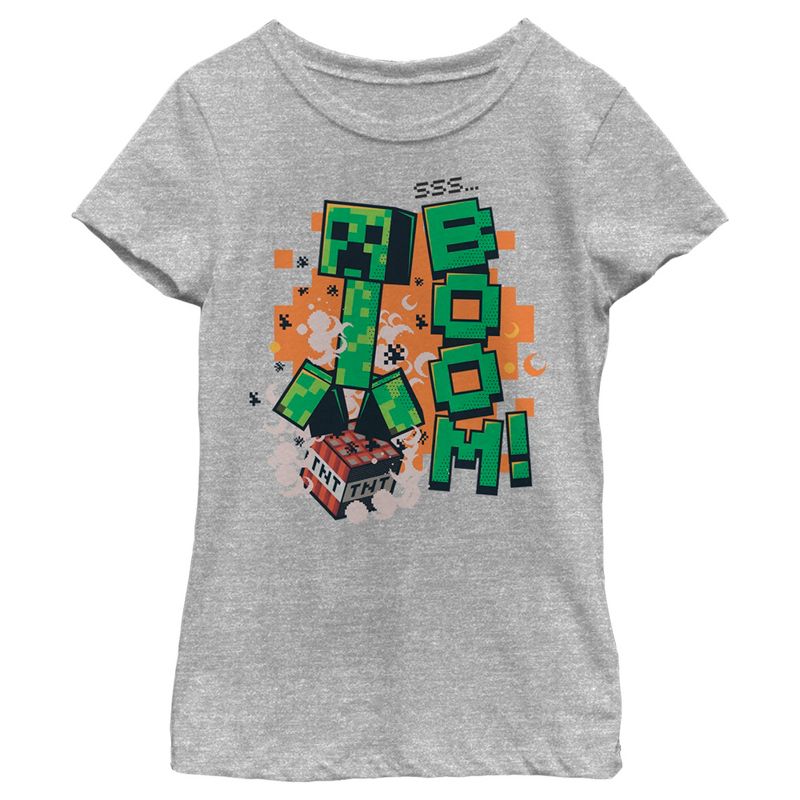 Girl's Minecraft Creeper Boom T-Shirt, 1 of 6