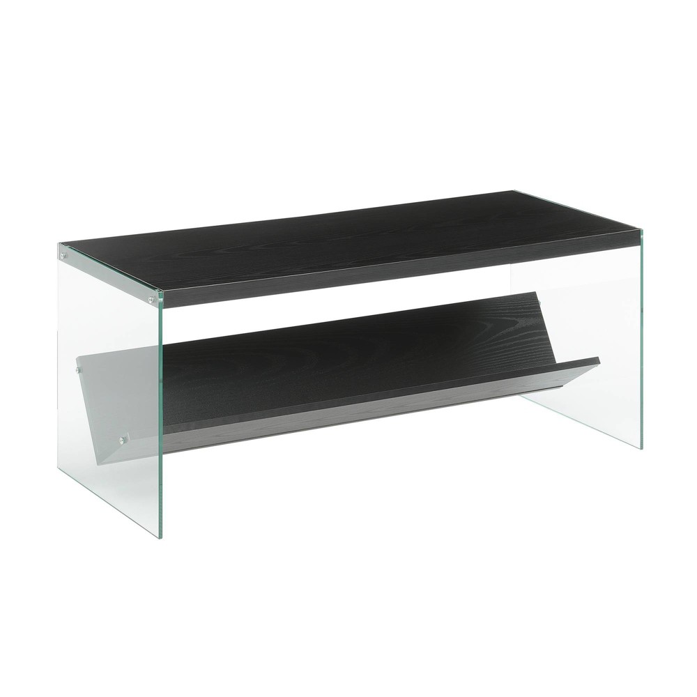 SoHo Coffee Table with Shelf Black/Glass - Breighton Home: Rectangular, Particle Board Top, 4 Point Leg Design