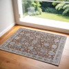 Red Blue and Ivory Floral Power Loom Worn Faded Area Rug With Fringe - 2 of 4