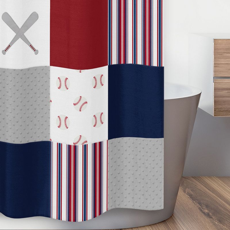 Sweet Jojo Designs Boy Fabric Shower Curtain 72in.x72in. Baseball Patch Red White and Blue, 4 of 7