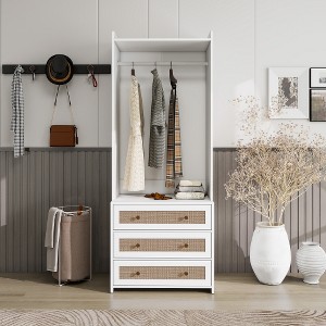 LIVAREEmlen Wardrobe with 3 Drawers High Wardrobe Armoire With Rattan For Living Room, Bedroom Organizer - 1 of 4