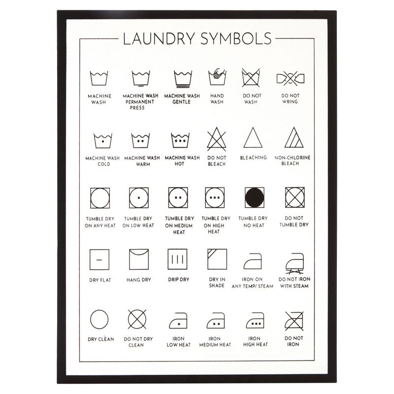 Juvale Framed Laundry Symbols Wall Art Sign for Home Decor, Wood Care Guide Poster, White, 12 x 16 In, 1 of 9