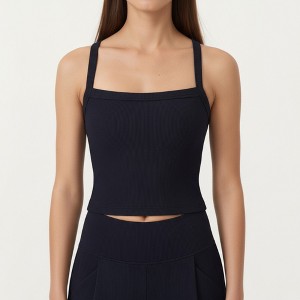 Anna-Kaci Active Women's Square Neck Ribbed Knit Cropped Tank Top with Wide Shoulder Straps - 1 of 4