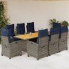 vidaXL 9-Piece Patio Dining Set-Gray Poly Rattan/Navy Cushions-Washable Covers/Adjustable Backrest - 2 of 4