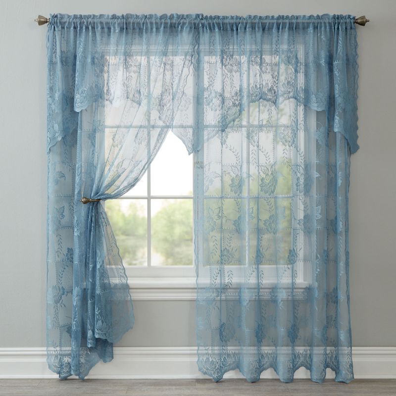 BrylaneHome Ella Floral Lace Panel With Attached Valance Window Curtain, 1 of 2