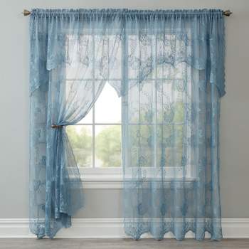 BrylaneHome Ella Floral Lace Panel With Attached Valance Window Curtain