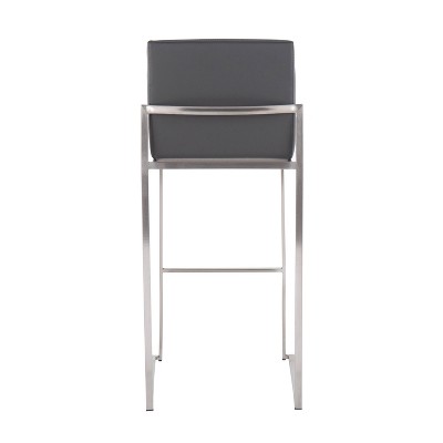 Fuji 26'' Adjustable Stainless Steel and Grey Faux Leather Bar Stool