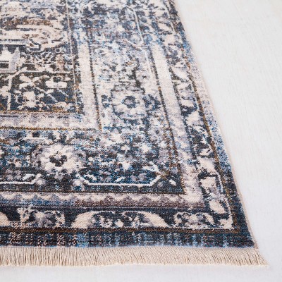 Ivory and Blue Synthetic Hand-knotted Rectangular Area Rug, 5' x 7'