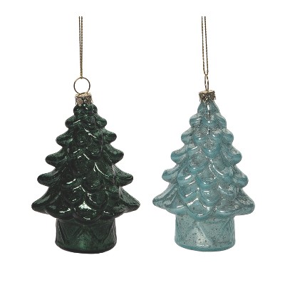 Transpac Glass Green Dream Ornament Set of 2 Christmas Home Decorations