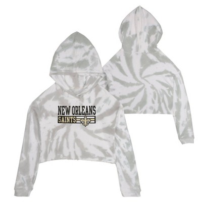 Nfl New Orleans Saints Girls' Gray Tie-dye Crop Hooded Sweatshirt