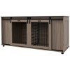 Munora Multi-Functional Dog Crate - 70.9"L x 23.6"W x 34.3"H Pet Cage with Storage & Divider Panel (Walnut) - 3 of 4