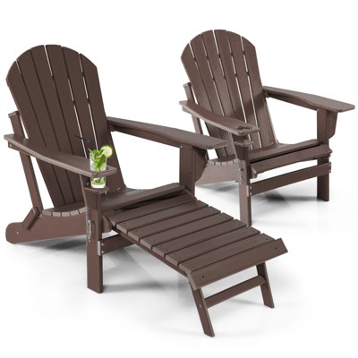 Tangkula 2PCS Adirondack Chair W/Ergonomic Design&Ottoman Outdoor Armchair HDPE chair for Yard&Patio Black/Coffee/Grey/Turquoise/White