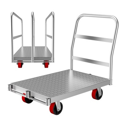 2-in-1 Heavy Duty Panel Truck Cart, All Steel Platform Truck, 2200 Lbs Capacity, 1 Front & 2 Side Railings, 4 Casters
