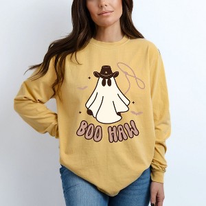 Simply Sage Market Women's Boo Haw Long Sleeve Garment Dyed Tee - 1 of 3